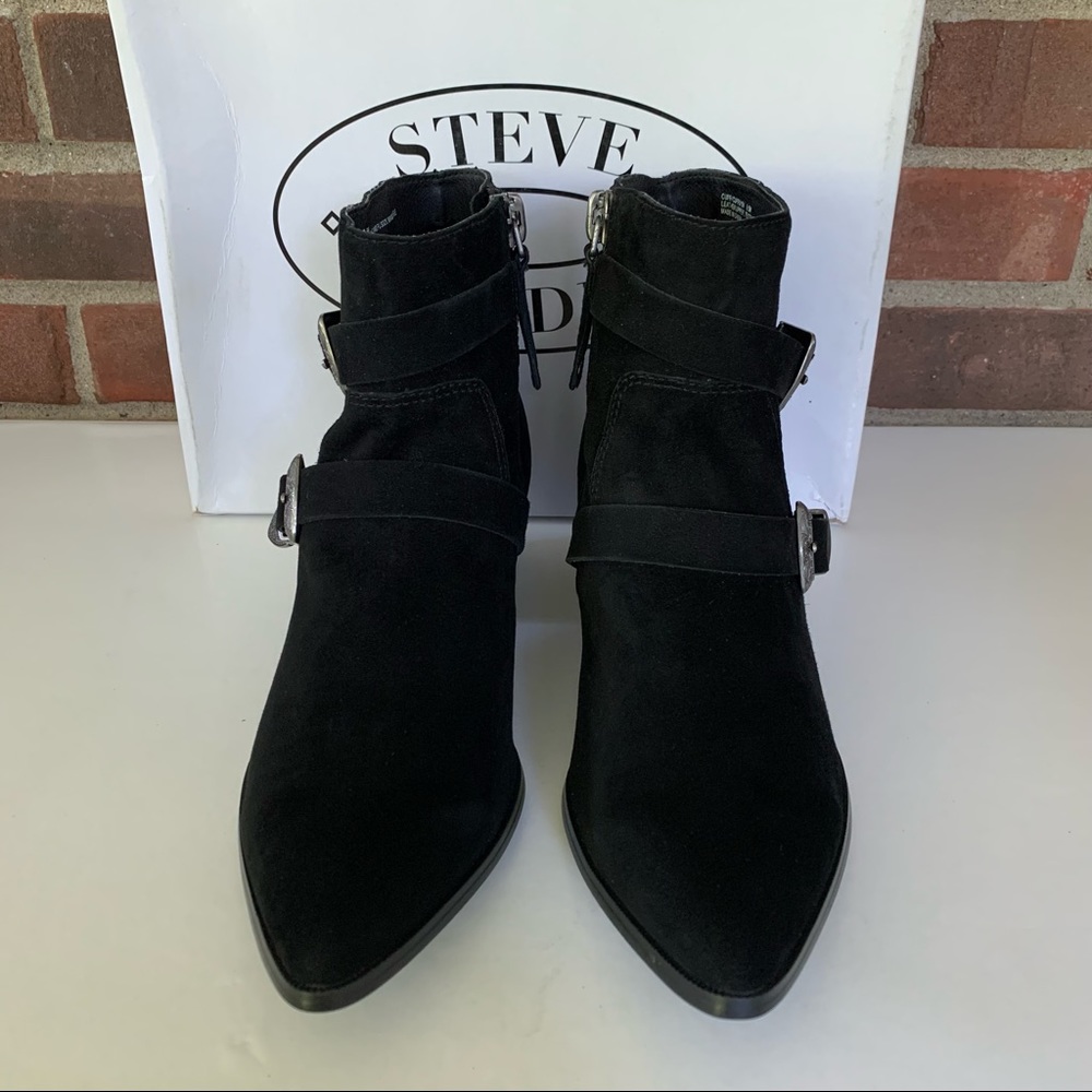Steve Madden Cuff Black Suede Western Ankle Boots Buckle US 9.5 M - Picture 2 of 8